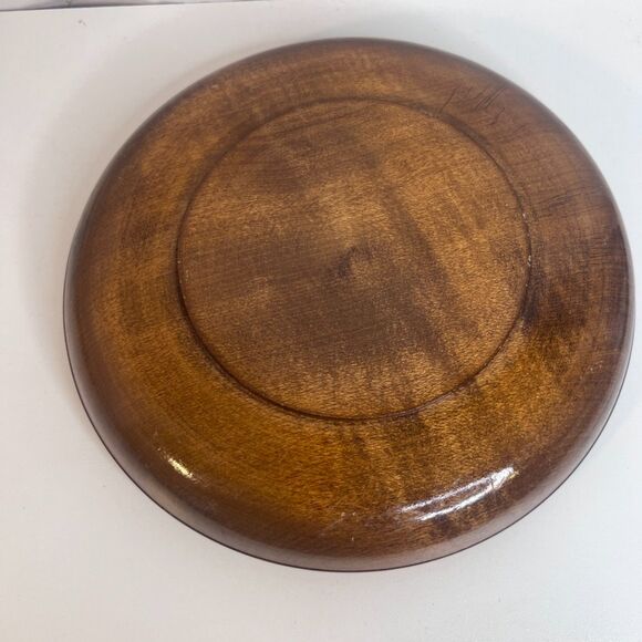 Hand Carved Decorative Wooden Shallow Bowl Folk Art Wall Decor Boho Bread Plate - Picture 8 of 10